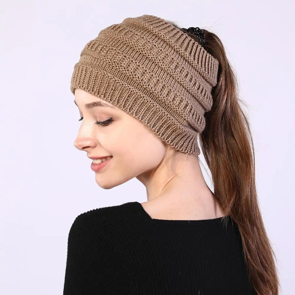 Winter Knitted Ponytail Beanies