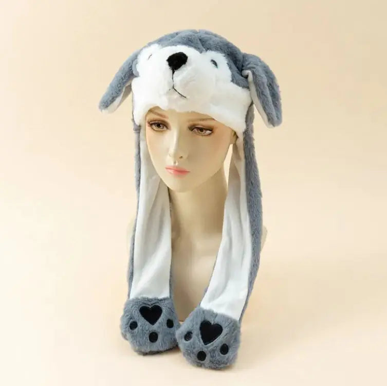 Autumn And Winter Cute Animal Plush Moving Ear Hat